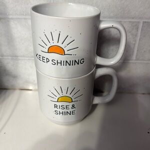 2 stackable mugs rise and shines and keep shining sunrise sunset coffee tea